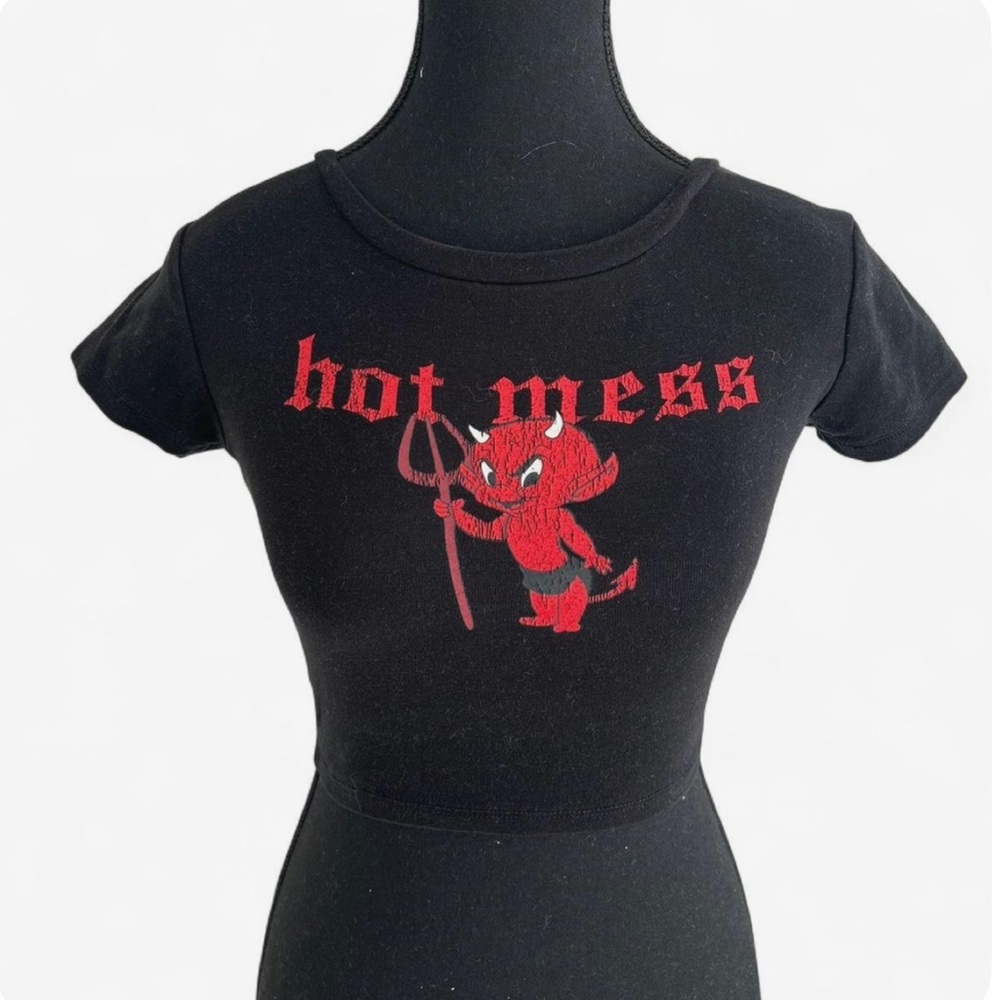 Garage Black Crop Top with Red Graphic